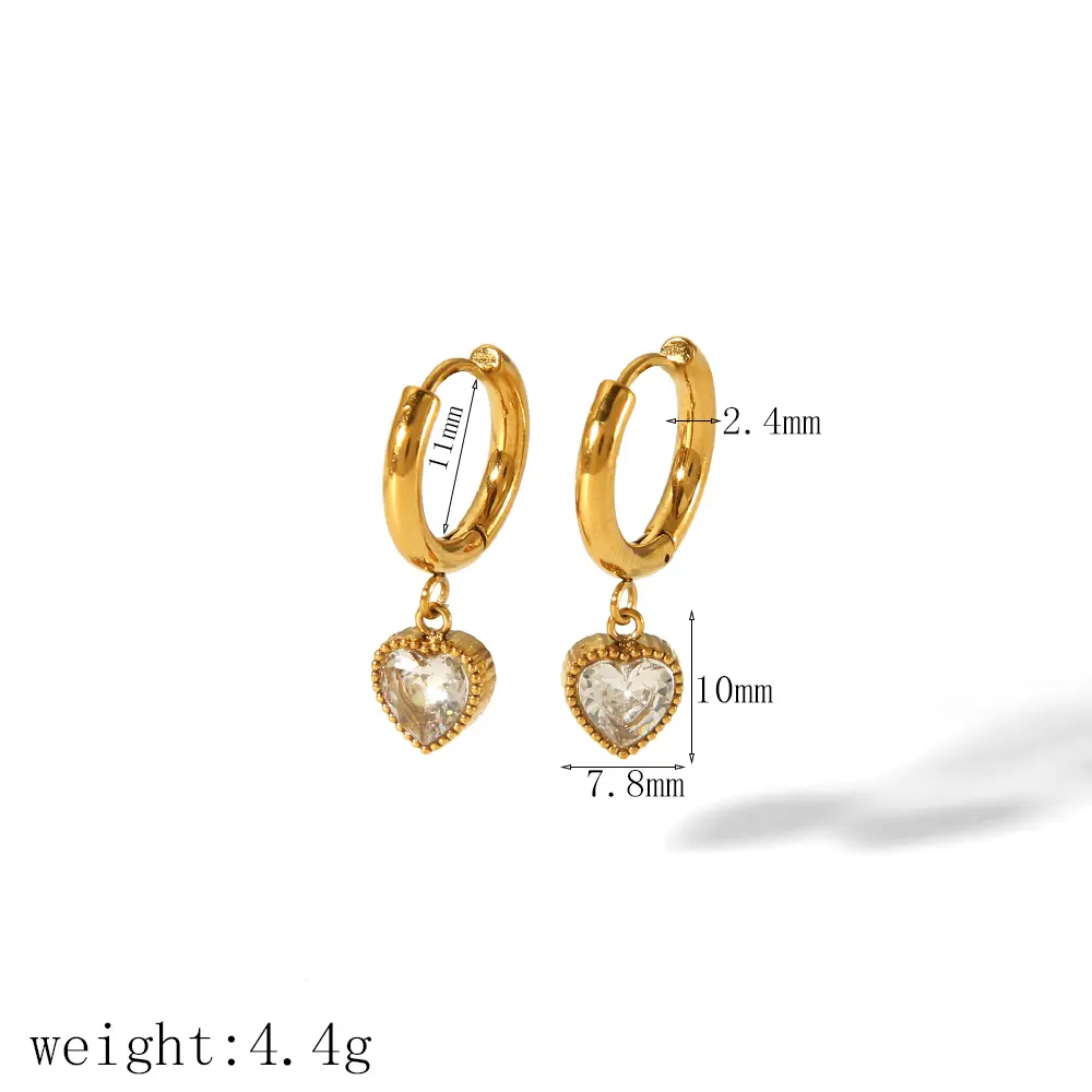 1 Pair Simple Classic Style Heart Shape Stainless Steel 18K Gold Plated Inlay Rhinestones Women's Drop Earrings h5 Picture2